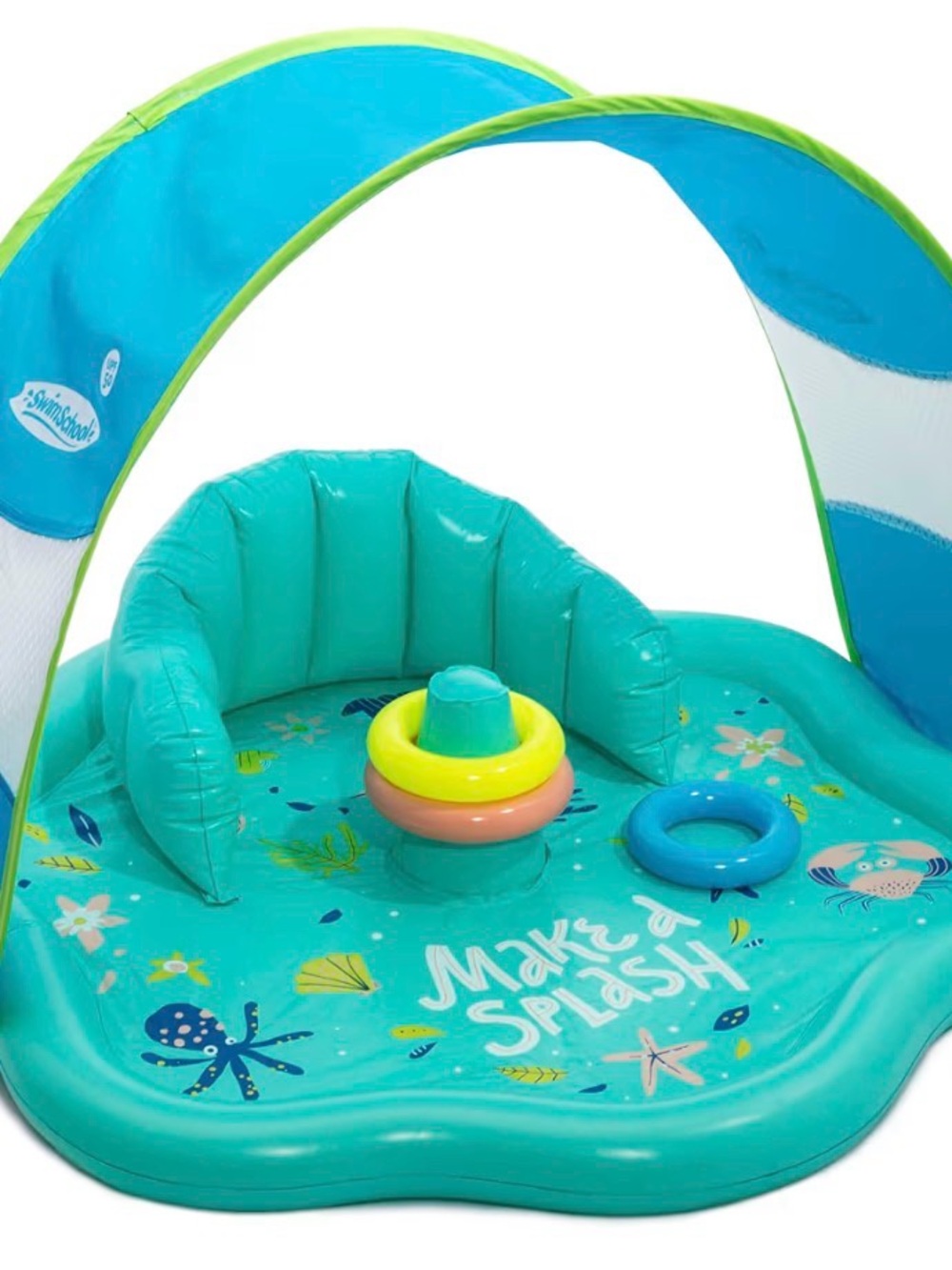 Baby Teal Inflatable Splash Play Pool with Back Rest and Canopy